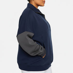 เสื้อสเวตเชิ้ตผู้หญิงทรงหลวมแบบสวมหัวมีซิป คอวี ไหล่ตก แฟชั่นอินเทรนด์ อุ่นสบาย ขายดี - Product Image 2