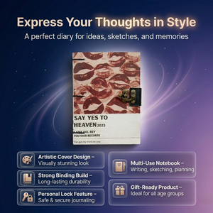 <b>A5</b> Vintage Cardboard Lock Diary Notebook Lip Print Design | Handmade Paper Journal Creative Writing Planner Gift Bulk Supplier - Product Image 3