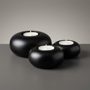 Sand Cast Aluminium <b>Tealight</b> <b>Holders</b> Set of 3-Oxidised Black Pebble Stone Design High Quality Table Decor - Product Image 1