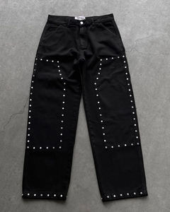 Jeans amples vintage en coton tissé 100 %, taille haute, jambe large droite, effet délavé, fabrication sur mesure - Product Image 1