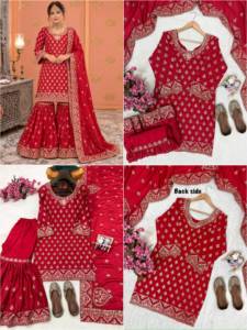 Ensemble Salwar Kameez en Soie Brodé Lourd pour Femme, Orné de Zari Doré, Tenue Traditionnelle Indienne/Pakistanaise avec Dupatta, Idéal pour Mariages et Fêtes, Livraison Rapide - Product Image 3
