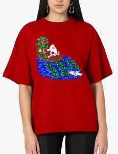 <b>Women's</b> Green <b>Christmas</b> Tree Embroidered <b>T</b>-<b>Shirt</b> Loose Fit Crew Neck Casual Short Sleeve Knitted Cotton Winter Style - Product Image 3