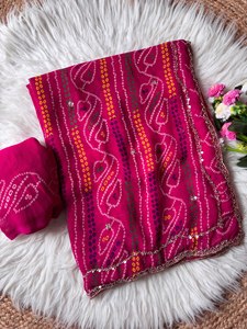 Sari Royal Bandhani Rose Doré, Sari Bandhani Brillant, Sari Perles de Beauté, Sari Rose Doré Magique, Sari Reine Bandhani - Product Image 2