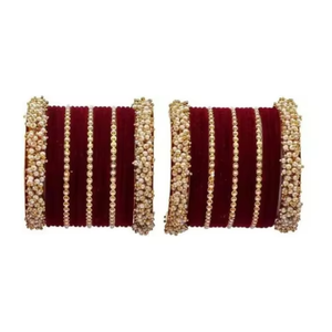 Women's Ethnic <b>Red</b> velvet Bangles Set Wedding luxury Jewelry Sets For Brides Custom Bangles Indian Pakistani Trends - Product Image 2