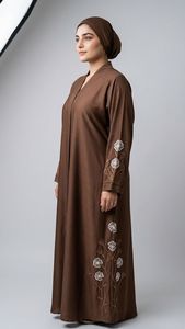 Elegant Mustard Embroidered Abaya With V Neck <b>Long</b> Sleeve Floor Length Modest <b>Dress</b> <b>For</b> Women Daily Wear Middle East Style - Product Image 4