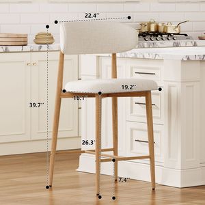 Set of <b>2</b> Modern Counter Height <b>Bar</b> <b>Stools</b> Upholstered Dining Chairs with Metal Legs for Kitchen Island & Dining Room - Product Image 5