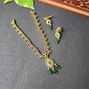 Fine Jewelry Set with Green CZ Pearls and Gold Plated Water Drop Earrings - Product Image 1
