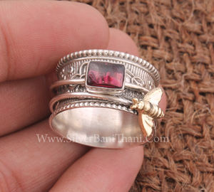 Bague de fiançailles et de mariage en argent sterling 925 avec pierre de grenat rouge naturelle de luxe pour femmes, bijoux fins - Product Image 3