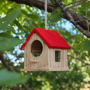 Handcrafted <b>Wooden</b> Hanging Birdhouse Decorative Bird <b>House</b> with Orange Roof Outdoor Garden Nesting Box for Backyard Tree Decor - Product Image 3