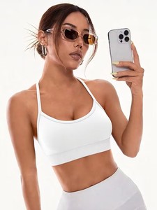 Women Seamless Ribbed Sports Bra Strappy Backless Gym Yoga Fitness <b>Crop</b> <b>Top</b> High Stretch Moisture Wicking Activewear Bra - Product Image 6