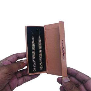 Kit de 2 pinces professionnelles pour extensions de cils, revêtement en papier Tiger, droites et courbées à 45 degrés, isolation, emballage personnalisé - Product Image 1