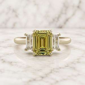 Yellow Moissanite 3CT <b>Emerald</b> Cut Gemstone Three Stone <b>Ring</b> Original 925 <b>Silver</b> for Fine Wedding Anniversary Party Promise Gift - Product Image 1