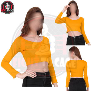 Womens Seamless Long Sleeve <b>Crop</b> <b>Top</b> High-Elasticity Yoga Workout Tee Mustard <b>Yellow</b> Regular Fit Breathable Eco-Friendly - Product Image 6