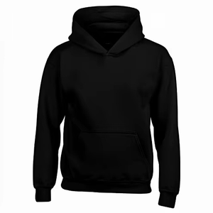 Sweat-shirt à capuche unisexe noir en tissu polyester/coton pelucheux, écologique, style vintage, avec poche avant pour logo, idéal pour l'hiver - Product Image 1