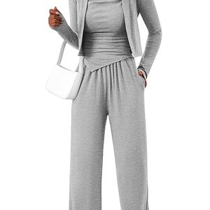 Conjunto de Dos Piezas de Punto para Mujer, Diseño Personalizado del Fabricante, 100% Algodón, Transpirable, Lavado, Informal, Liso, para Primavera/Verano - Product Image 4