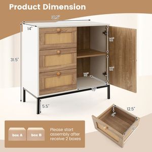 Credenza Moderna in Rattan con 1 Anta e 3 Cassetti per Sala da Pranzo, Soggiorno, Officina - Product Image 4
