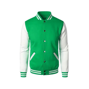 เสื้อแจ็คเก็ตวาร์ซิตี้สีฟ้าอ่อนสำหรับผู้ชาย แขนเสื้อหนัง PU สีดำ ปกเสื้อพับได้ สไตล์ลำลอง ใส่ได้ในฤดูใบไม้ร่วง - Product Image 3