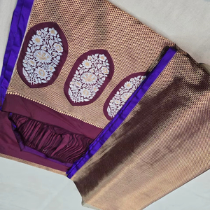 Sari de seda Banarasi exclusivo tejido a mano para mujer - Product Image 1