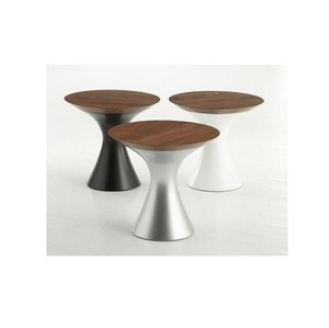 Round Hourglass Side Table with Walnut Wood Top Modern Pedestal End Table with Trumpet Metal Base Minimalist <b>Drink</b> <b>Stand</b> - Product Image 3