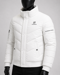 Premium Quality <b>Men's</b> <b>White</b> Puffer <b>Jacket</b> Stand Collar Windproof Polyester Winter Sporty <b>Jacket</b> with Zipper Closure and Logo - Product Image 5