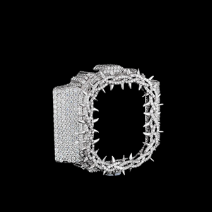 Montre de luxe sertie de diamants, lunette GS-5600 personnalisée ovale en forme de dents de requin, finition or blanc - Product Image 2