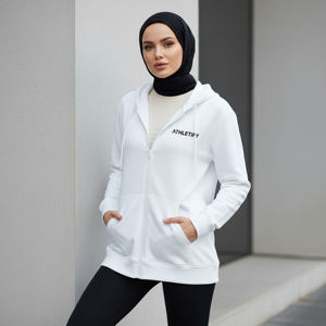 เสื้อแจ็คเก็ตฮู้ดสำหรับผู้หญิงมุสลิมแบบเรียบร้อย ระบายอากาศได้ดี เป็นมิตรกับสิ่งแวดล้อม ทรงยาว ซิปยาวเต็มตัว ทรงหลวม สวมใส่สบาย - Product Image 1