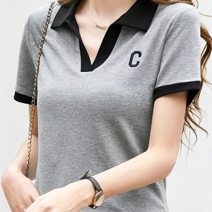 T-shirts personnalisés pour femmes, broderie personnalisée, impression sérigraphique, haut de sport à col rond en coton 180 grammes - Product Image 2