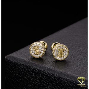 Boucles d'oreilles clous rondes en diamant de laboratoire en gros, en argent sterling 925 plaqué or, bijoux haut de gamme sertis de pierres - Product Image 4