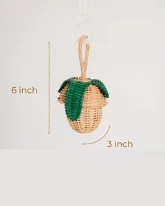 Hochet en rotin tressé à la main pour enfants, forme pêche, en osier naturel, avec poignée en boucle, accessoire classique pour jeu d'imitation en crèche - Product Image 3