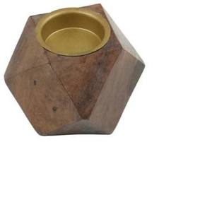 Brûleur d'encens en bois à facettes géométriques en gros, encensoir en bois de manguier naturel avec incrustation métallique dorée, décoration de bureau moderne - Product Image 5