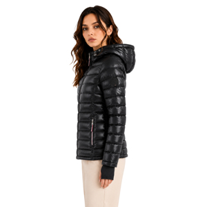 Chaqueta acolchada larga con capucha negra para mujer, abrigo de invierno con cremallera - Product Image 1