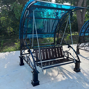 Ensemble de balançoires de jardin modernes noires pour 3 adultes, structure en fer durable et base en métal robuste, mobilier d'extérieur - Product Image 3