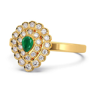 Anillo de Diamantes con Halo Floral y Piedra de Color Verde - Product Image 1