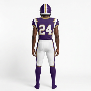 Conjunto de Uniforme de Fútbol Americano para Hombre, Jersey Morado con Cuello en V, Pantalones Blancos, Casco, Manga Corta - Product Image 3