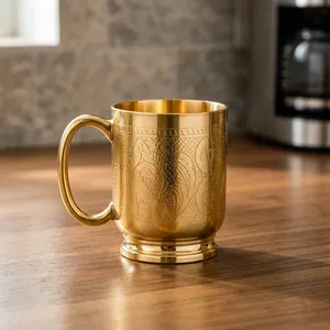 Mug en laiton pur gravé, design traditionnel artisanal, tasse à boire en laiton, objet décoratif, vaisselle pour la maison et la cuisine - Product Image 5