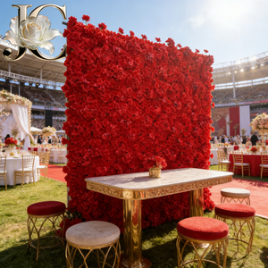 Mur de fleurs artificielles en soie fait main JC Red pour mariage, décoration murale moderne avec roses pour la fête des mères - Product Image 1