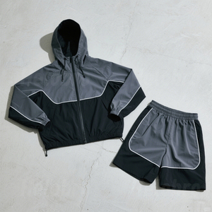 Women 2 Piece Color Blocked Moto & Biker Style Hooded Jacket Shorts Jogger <b>Set</b> Quick Dry Sporty Full Sleeve Knee Regular Fit - Product Image 3