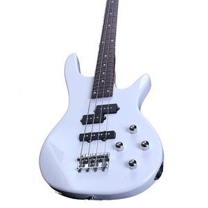 Elegante Chitarra Basso Elettrica IB Bianca per Principianti, Costruzione Raffinata in Palissandro/Acero/Tiglio con Chiave per Cavo di Alimentazione - Product Image 3