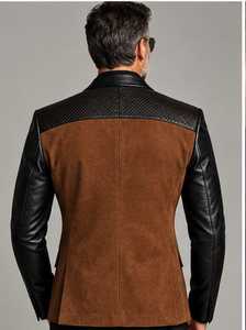 Men's <b>Brown</b> <b>Leather</b> <b>Jacket</b> with black Stand Collar Vintage Style - Product Image 2