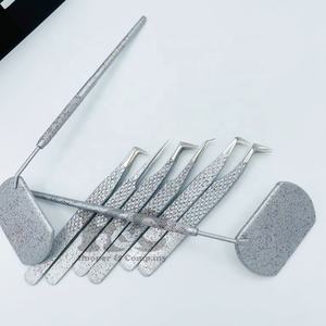 Personalized Square Shape Glitter Grey Stainless Steel Cosmetic <b>Mirror</b> New Sustainable Logo Coated Mink Eyelash Extension Tool - Product Image 4