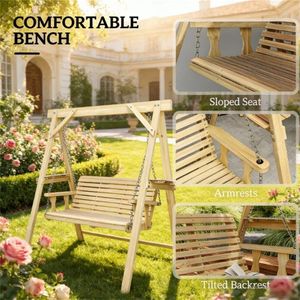 Altalena da Giardino in Legno Naturale con Supporto per Veranda, Terrazza o Giardino - Product Image 4