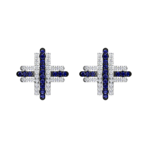 Pendientes de Plata de Ley 925 con Baño de Rodio, Zafiro Azul, Circonita Cúbica Blanca, Diseño Geométrico Art Deco, para Compromiso y Boda - Product Image 1