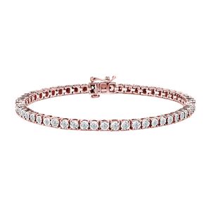 Bracciale Tennis in Argento Sterling 925 con Diamanti Taglio Rotondo Sfaccettato Miracolosamente Incastonati (1.0 carati totali, Colore I-J, Purezza I3) - Product Image 1