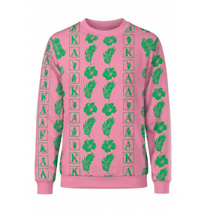 Sudadera Rosa de Cuello Redondo con Hoja Verde y Patrón AKA Alpha Theta, Unisex, Corte Regular, Informal, Tejida, Estampada, para Primavera - Product Image 2