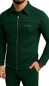 ONETEN APPARELS Conjunto Deportivo de Hombre con Capucha y Media Cremallera, Estampado en Bloques de Color Negro y Rojo, Manga Larga, Estilo Holgado, para Otoño - Product Image 3