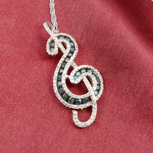 JEWELSPAARK Collar con Colgante de Nota Musical con Diamantes Naturales Blancos y Azules de 1.39 Cttw para Mujer, Plata de Ley 925 con Baño de Rodio 18 - Product Image 2