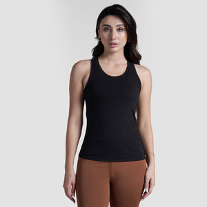 Women's Black Knitted Tank <b>Top</b> Solid Color O-Neck Breathable Stretch Fit Minimalist Style Regular Length - Product Image 1