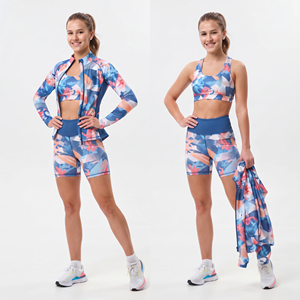 Ensemble de yoga 3 pièces pour femmes en gros : tenue de sport imprimée, veste, soutien-gorge de sport et short de sport personnalisés pour l'entraînement en salle de sport - Product Image 1