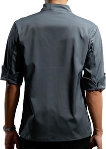 เสื้อเชฟแขนสั้นผู้ชาย สีเทา โพลีเอสเตอร์ ทอแบบมีกระดุม ปิดด้วยกระดุม ชุดยูนิฟอร์มร้านอาหารบาร์ - Product Image 2