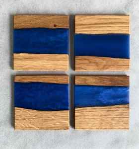 Unique Handmade Eco-Friendly Wood <b>Epoxy</b> <b>Resin</b> Customized Coasters Set Swirl Patterns Stylish Modern Wabi Sabi Style <b>Table</b> Decor - Product Image 5